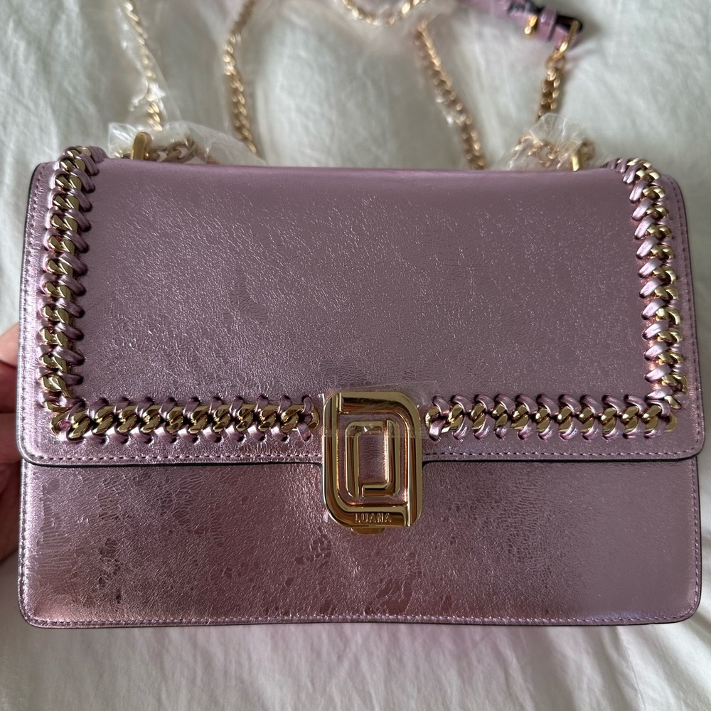 Luxurious Pink Velvet Crossbody Bag with Chain Detail